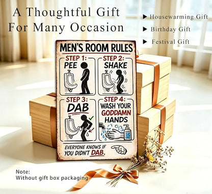 Men's Room Rules Funny Metal Sign, Vintage Bathroom Humor Wall Decor, Retro Restroom Step Guide Plaque for Man Cave Garage Bar Home Bathroom Decor 8x12 Inch