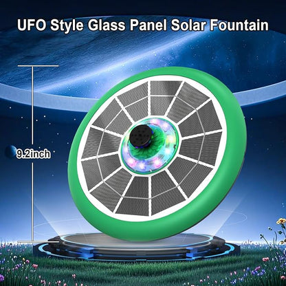 Solar Fountain UFO Style, 2026 Upgrade 5W Glass Solar Panel Bird Bath Fountain with LED Lights, 4000mAh Backup Battery, 7 Nozzles for for Garden, Pond, Pool, Patio Outdoor Water Feature