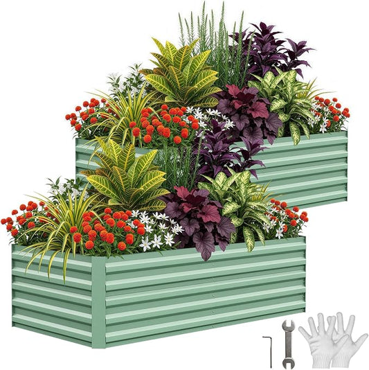 Garvee 2PCS 6x3x2ft Galvanized Raised Garden Bed Outdoor,Rust-Resistant Raised Garden Beds for Gardening, Easy Assembly Outdoor Garden Box & Planters, Green