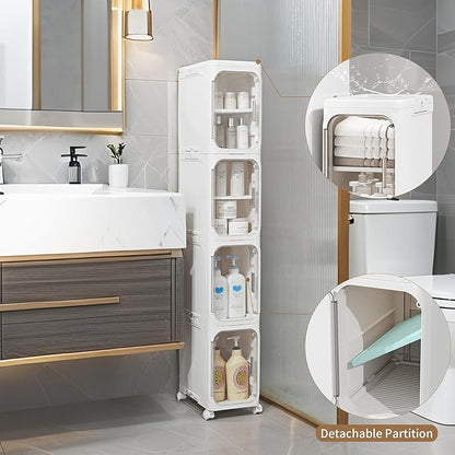 LXLXXL Narrow Storage Cabinet Slim Bathroom Storage Cabinet with Movable Wheels Tall Bathroom Organizer Skinny Cabinet for Small Spaces，2-Tier White