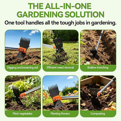 Weed Puller Tool, 60" Stand Up 2-in-1 Weed Rake & Garden Hoe | 7-Tine Heavy Duty, 60" Adjustable Handle, Cast Steel Head, Rust-Resistant, for Dandelion Crabgrass, Yard Lawn Garden
