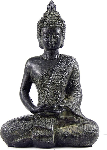 Bellaa Buddha Statue Zen Home Decor Mindfulness Meditation Sculpture Peace Harmony Dhyana Mudra Sitting Blessing Altar Figurine Vintage Black 22739