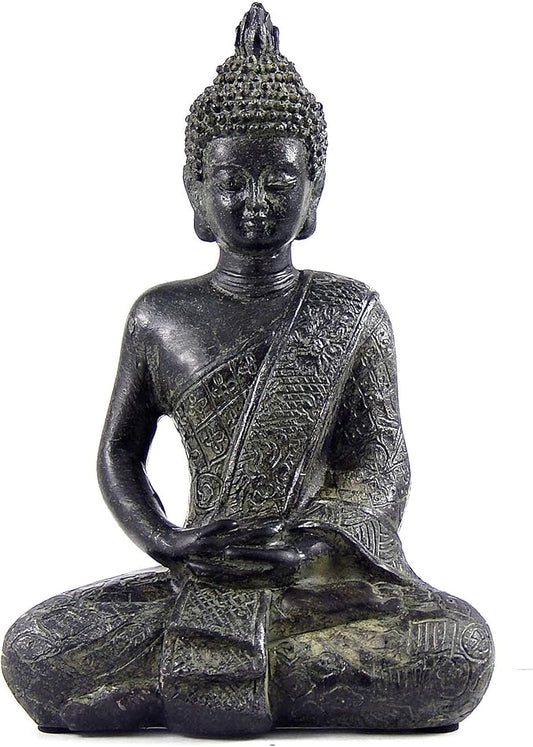 Bellaa Buddha Statue Zen Home Decor Mindfulness Meditation Sculpture Peace Harmony Dhyana Mudra Sitting Blessing Altar Figurine Vintage Black 22739