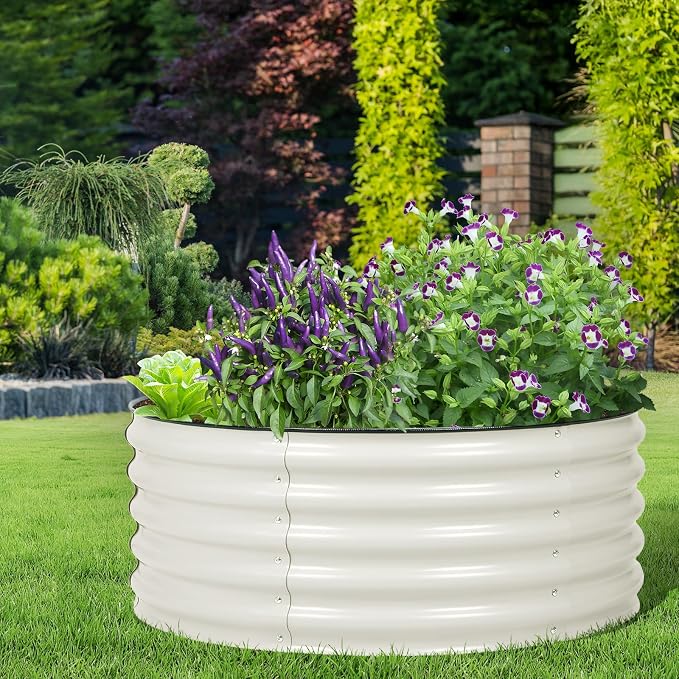 Aoodor 17" Tall 42" Metal Raised Garden Bed, Outdoor Planter Box and Raised Garden Kit for Vegetables, Flowers, Tomatoes Carrots and Herbs, Beige