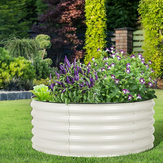 Aoodor 17" Tall 42" Metal Raised Garden Bed, Outdoor Planter Box and Raised Garden Kit for Vegetables, Flowers, Tomatoes Carrots and Herbs, Beige