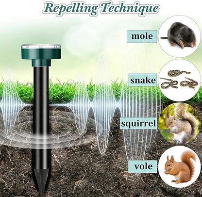 Mole Repellent 10 Pack Squirrel Repellent Solar Powered Sanke Gopher Deer Repellent Chaser Mole Deterrent Sonic Spikes Repellent Ultrasonic Pest Control Outdoor Keep Moles Out of Yard Lawn