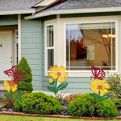 3 Pack Butterfly&Flower Metal Flowers for Outside & Decorative Garden Stakes - Metal Yard Art Outdoor and Garden with Rustproof Design | Spring Lawn Ornaments for Porch,Backyard，Patio