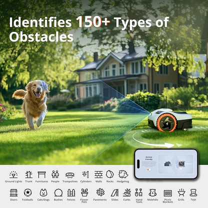Segway Navimow i105N Robot Lawn Mower Perimeter Wire Free 1/8 Acre RTK+Vision Robotic Lawnmower, AI-Assisted Mapping, Virtual Boundary, APP Control, 58dB(A) Quiet, Multi-Zone Management