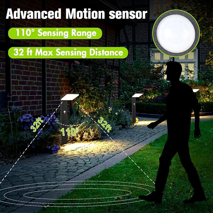 Solar Pathway Lights Outdoor 2 Pack, Larger 20" Super Bright 600LM Motion Sensor Solar Path Light, Die-Cast Aluminum 72 LED Waterproof, 3 Modes Dusk to Dawn Garden Driveway Walkway