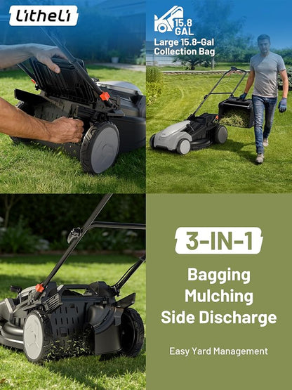 Litheli Self-Propelled Lawn Mower 21", 2 x 8.0Ah Battery Powered Electric Lawn Mower