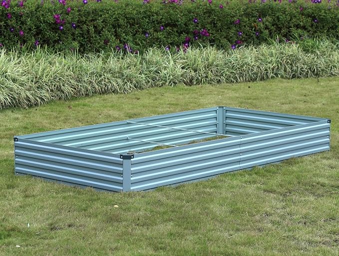 Meberam 2 Pack 6x3x1FT Galvanized Raised Garden Beds Kit Outdoor Metal Gardening Planter Box for Vegetable Elevated Flower Herbs,Gray