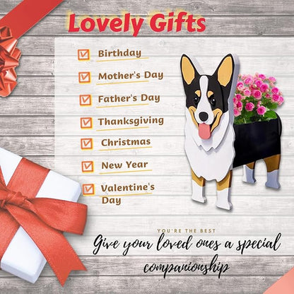 Welsh Corgi Dog Planter Pots, 9.84 x 5.51 x 13.35 Inches | Dog Flower Pot, Cute Animal Shaped Plant Pot, Gifts for Women & Pet Lovers, Indoor Outdoor Garden Home Office Decor