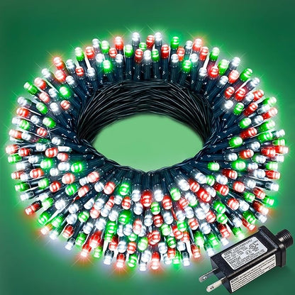 Red White and Green Christmas Lights, 66FT 200 LED Christmas Tree Lights Outdoor Waterproof, 8 Modes Plug in Connectable String Lights for Outside Indoor Garden Patio Xmas Tree Party Decorations