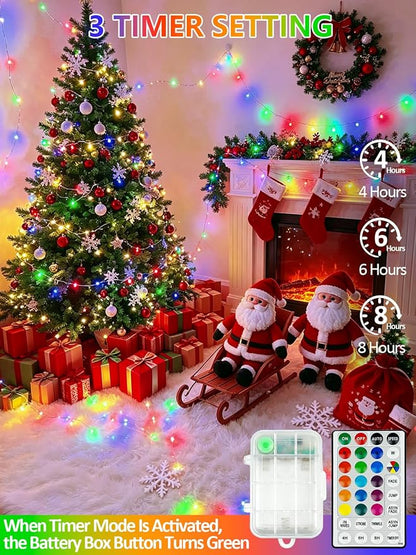 2 Pack Color Changing Fairy Lights Battery Operated, 40FT 120LED Christmas Lights with Remote & Timer, Waterproof Battery & USB RGB String Light for Indoor Outdoor Halloween Christmas Decorations