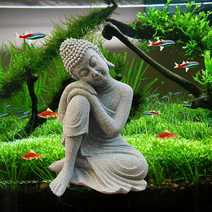 livelyfish Aquarium Buddha Statue Japanese Fish Tank Decorations Heavy-Duty Meditating Buddha for Aquarium Fish Tank Zen Buda Figurine Sculpture Decor, Large-A