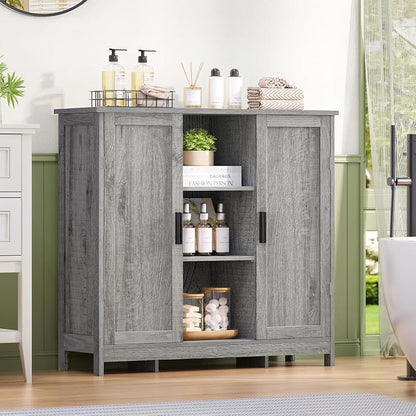 Iwell Storage Cabinet with 2 Doors and 4 Adjustable Shelves, Buffet Cabinet with Storage, Floor Cabinet for Living Room, Entryway, Kitchen, Rustic Gray
