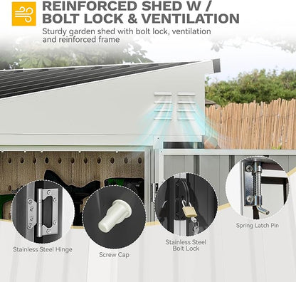 DWVO 7x4 FT Outdoor Weatherproof Storage Shed, Secure Metal Bike Shed w/Lockable Entry, Garden Storage Solution for Lawn Equipment, Tools, Waste Bin, Dark Gray
