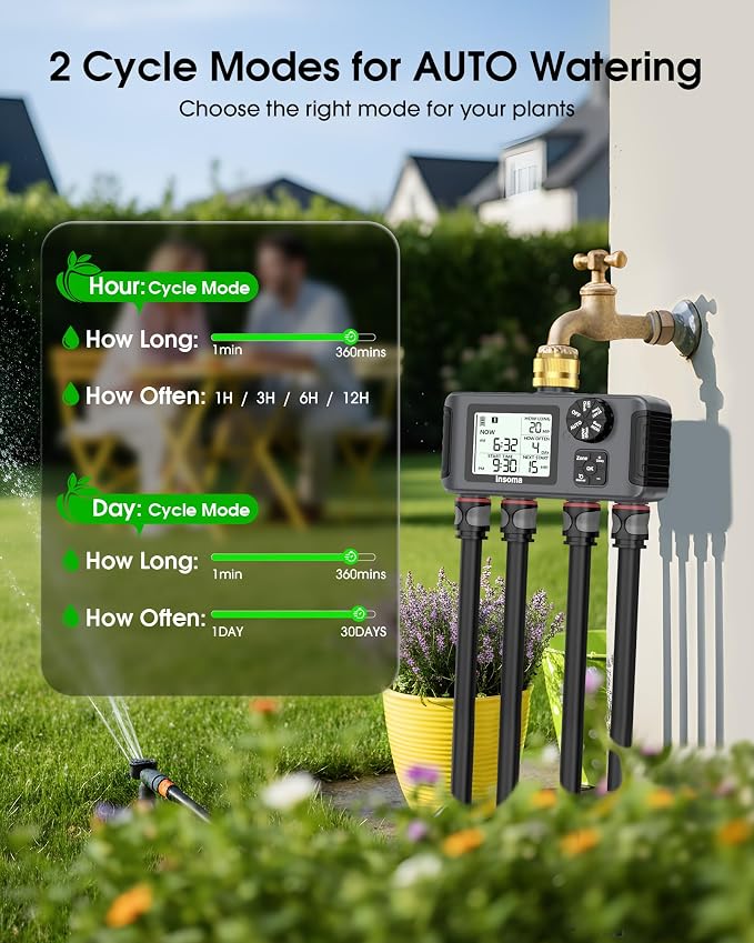 Insoma 4 Zones Sprinkler Timer with Brass Inlet & Outlet, Water Timer for Garden Hose with Auto/Manual/Rain Delay Mode, Hose Timers for Irrigation Watering System for Yard, Lawn, Plant Watering