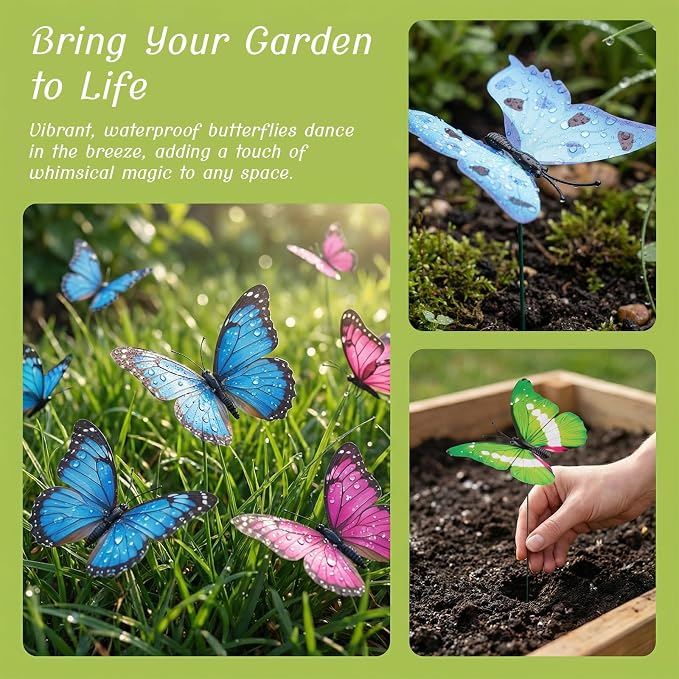 30PCS Butterfly Decor Outdoor Butterfly Garden Stakes for Garden Decor | 3D Waterproof Colorful Artificial Butterflies Picks for Crafts Flower Arrangements Outdoor Indoor Spring