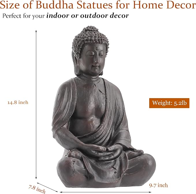 14" Buddha Statue Outdoor, Buddha Statues Home Indoor, Zen Decor Buda Garden