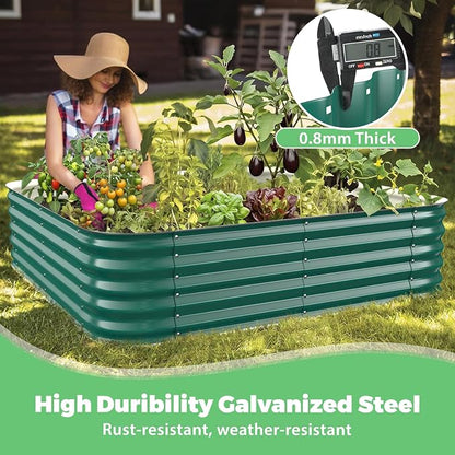 Green Painted Galvanized Raised Garden Bed, Garden Planter Bed Outdoor, Heavy Duty Rustproof Steel Raised Bed Kit for Gardening Vegetables Fruits Flowers Grow (Green, 4x4x1.5ft)