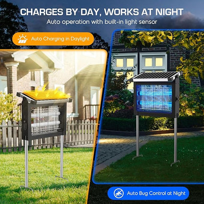 Solar Bug Zapper Outdoor Waterproof, 4500V High Power Cordless Mosquito Zapper with Smart Light Sensor, Dual Solar & USB Rechargeable Insect Killer for Patio, Garden, Backyard, Indoor & Outdoor Use