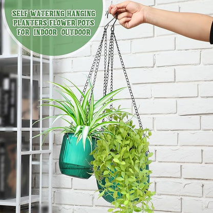 Maxcheck 4 Pcs Self Watering Hanging Planters Indoor Gift 6.5'' 4.5'' Hanging Flower Pots Baskets Outdoor Self Watering Plant with 3hooks Drainage Holes for Home