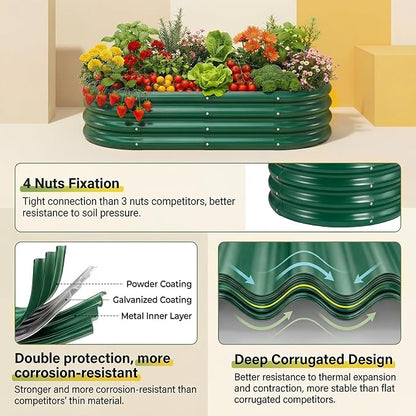Land Guard 2 Pcs 6ft Metal Raised Garden Bed, 6 x 3 x 1 Galvanized Planter Raised Beds for Vegetables, Green