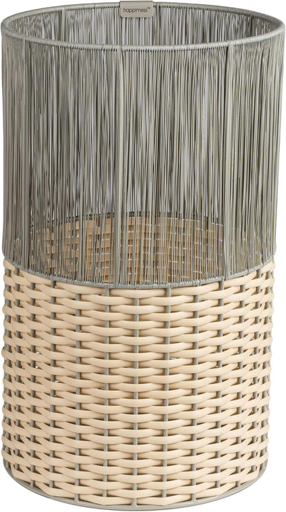 happimess HPM1101B Harper Modern 4.13-Gallon 2-Tone Faux Wicker Cylinder Waste Basket, Gray/Cream for Home, Bathroom, Living Room, Office, Bedroom, Kitchen