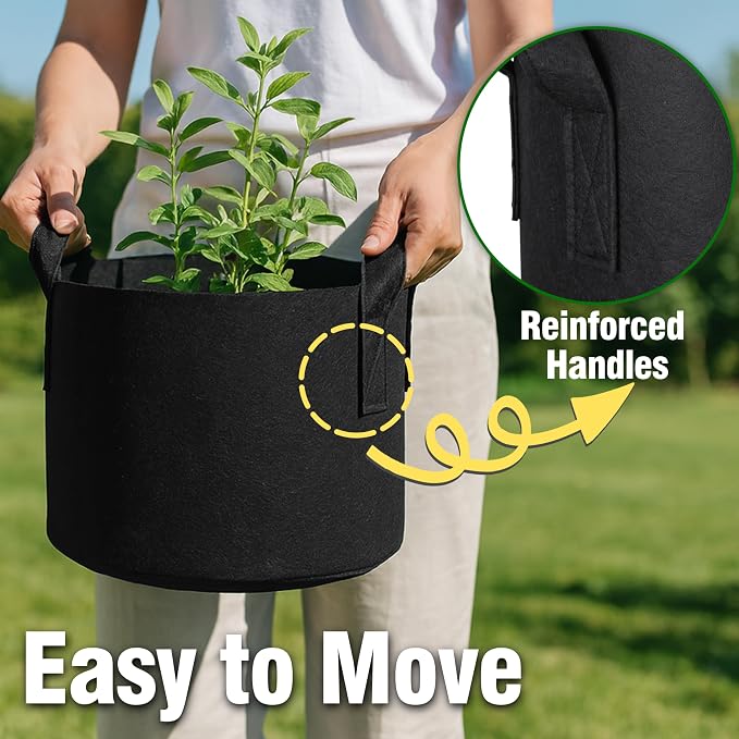 12-Pack 2 Gallon Grow Bags, Heavy Duty Fabric Pots with Handles, Reusable Plant Bags for Vegetable, Herbs & Flowers, BPA-Free, Breathable, Durable