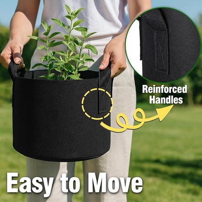 12-Pack 2 Gallon Grow Bags, Heavy Duty Fabric Pots with Handles, Reusable Plant Bags for Vegetable, Herbs & Flowers, BPA-Free, Breathable, Durable