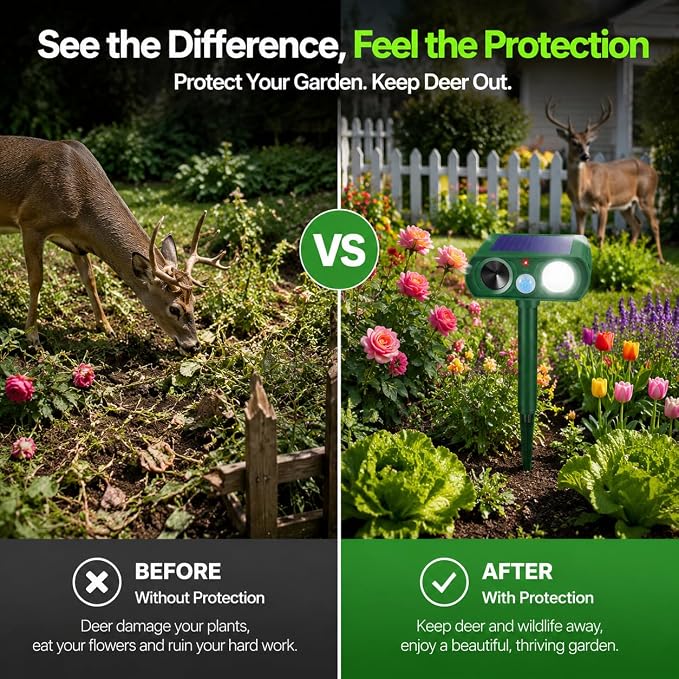 2026 Upgraded Sonic Fortress Pro Deer Repellent Devices,4Pack Solar Ultrasonic Animal Repellent with Motion Sensor&Flash Light-IP65 Waterproof Rabbit,Raccoon,Cat Repellent Outdoor for Yard