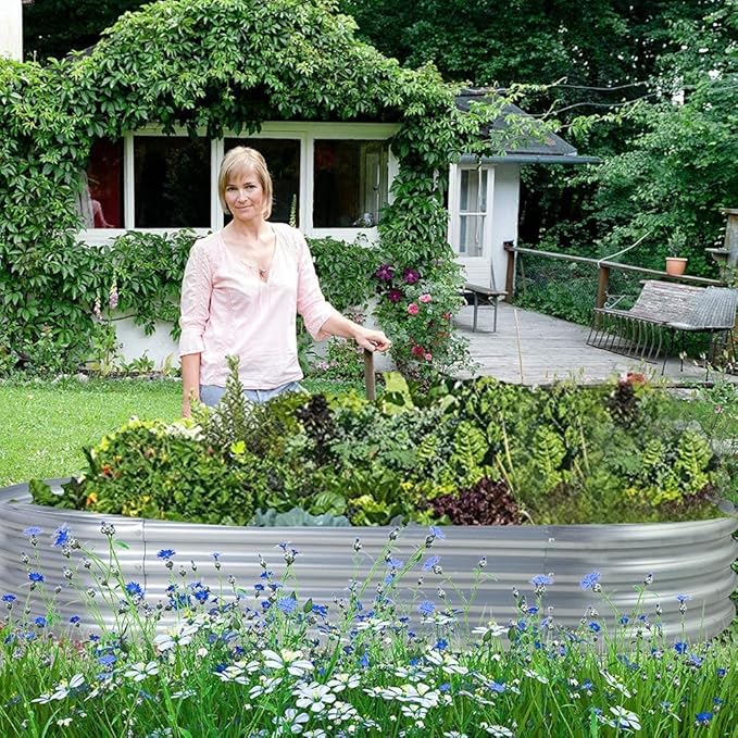Land Guard 2Pcs Galvanized Raised Garden Bed Kit, 7.5×3×1ft Planter Boxes Outdoor, Oval Large Metal Raised Garden Beds for Vegetables