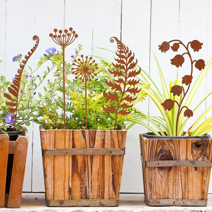 12 Pack Rusty Metal Garden Stakes, Rustic Garden Decor Decorative Metal Wildflower for Outside Plants Stakes Iron Art Outdoor for Lawn Yard Walkway