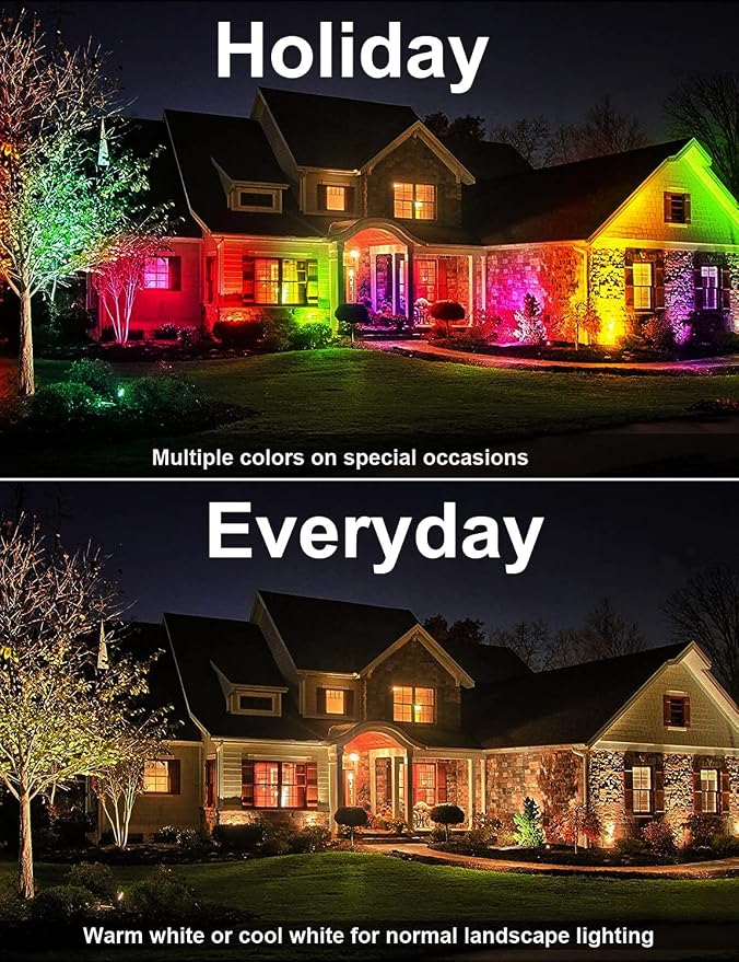 Halloween Landscape Lights with Remote Control 120V Landscape Lighting 12W RGBW Outdoor LED Spotlights Color Changing LED RGB Flood Spot Lights for Yard Garden Path Patio Tree Decorative