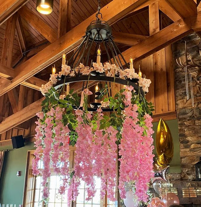 Artificial Wisteria Hanging Flowers-Fake Wisteria Flower Garland Silk Vines Rattan Decor for Home Wedding Arch Wall Garden Greenery Bedroom Outdoor Office Party Decoration(36, Dark Pink)