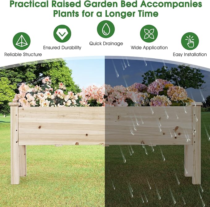 COSTWAY Raised Garden Bed, Elevated Wooden Planter Box Stand for Vegetables, Fruit, Herbs, Flower, Standing Gardening Box for Backyard, Patio, Balcony, Greenhouse