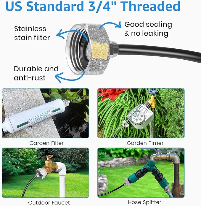 MIXC Misters for Outside Patio, 75FT (23M) Misting Line+23 Mist Nozzles+3/4" Brass Adapter, Outdoor Misting Cooling System for Patio Backyard Garden Greenhouse Horse Corral