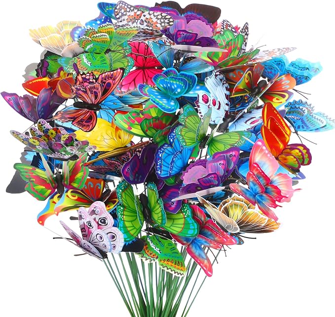 Augshy Butterfly Decorations, 75 Pcs Butterfly Garden Stakes Butterfly Party Decorations Butterfly Stakes for Garden Decor