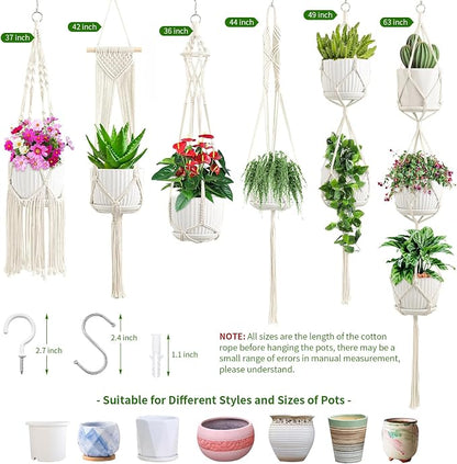 SFENNGPET Macrame Plant Hangers, 6Pack Hanging Planters for Indoor Plants w/ 6 Set Hangers Kit Handmade Macromay Plant Hangers Indoor Flower Pots Holder Stand for Boho Home Décor (POTS NOT Included)