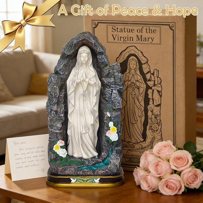 18" Catholic Virgin Mary Statue - Praying Blessed Mother Mary Statue for Altar Devout Home Yard Patio Lawn Hallway Decor,Outdoor Catholic Resin Sculpture Decoration, Religious Gifts to Mom