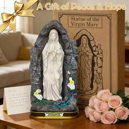 18" Catholic Virgin Mary Statue - Praying Blessed Mother Mary Statue for Altar Devout Home Yard Patio Lawn Hallway Decor,Outdoor Catholic Resin Sculpture Decoration, Religious Gifts to Mom