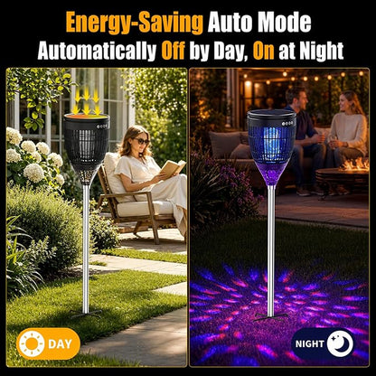 Rossetta Solar Bug Zapper Outdoor, Fly Zapper with Flame & Projector Light | 4200V Shock Grid, Solar & USB Charging, IPX5 Waterproof, Auto Mode, Cordless Electric Mosquito Killer for Patio, Garden