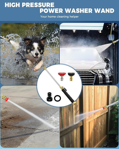 Jet Nozzle Power Washer for Garden Hose with 2 Different Nozzles and Quick Connectors, 2026 Upgrade 17 inch 2-In-1 High Pressure Wand for Patio Car Pet Garden Outdoor Cleaning (Black)