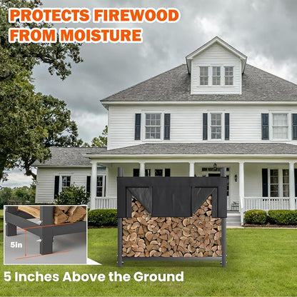 Ultrawall 4ft Heavy Duty Firewood Rack with Waterproof Cover, Freestanding Wood Log Holders for Firewood, Indoor/Outdoor Wood Storage Rack