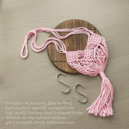 Hanging Planter with Patterns,2Packs Macrame Plant Hangers Indoor Macrame for up to 8 inch Pot Crochet Boho Plant Hanger Holder for Indoor Outdoor with 2S Shaped Stainless Steel Hooks (Pearl Pink)