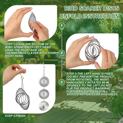 24 pcs Stainless Steel Bird Deterrents for Outside 3D Wind Spinners Outdoor Decor Reflective Bird Scare Discs Devices Deterrents Shiny Metal Reflectors Decor to Keep Woodpeckers Away (Round)