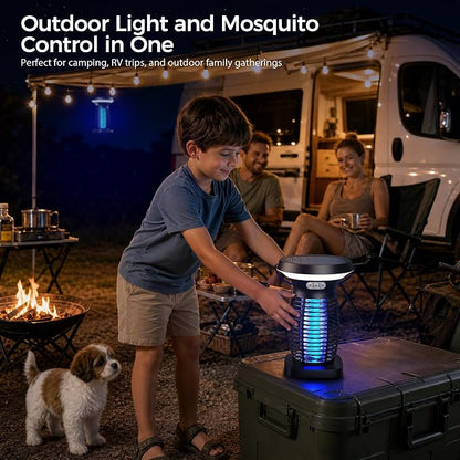 Solar Bug Zapper Outdoor, UV Mosquito and Fly Zapper with Auto Mode, Rechargeable Cordless Electric Insect Trap, Waterproof Bug Light for Patio Backyard Porch Camping
