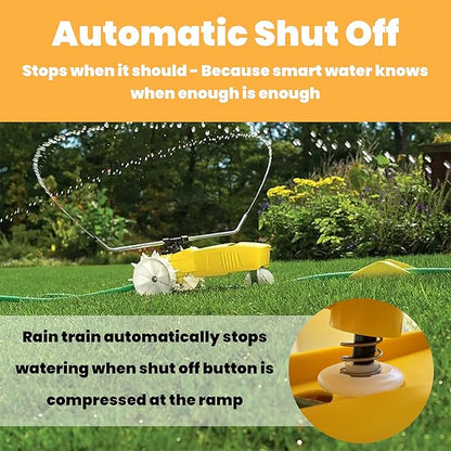 Nelson Rain Train 13,500 Square Feet Cast Iron Outdoor Lawn Traveling Water Sprinkler for Yard, and Garden, with Auto Shut Off, Yellow