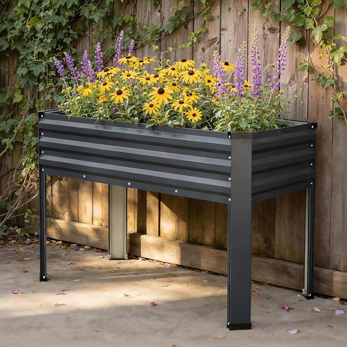 Galvanized Raised Garden Bed with Legs 2 Pack, 48x24x32in Elevated Raised Garden Bed Outdoor with Drainage Holes, Planter Boxes for Gardening Vegetable Flower Fruit in Backyard, Patio, Balcony (Grey)